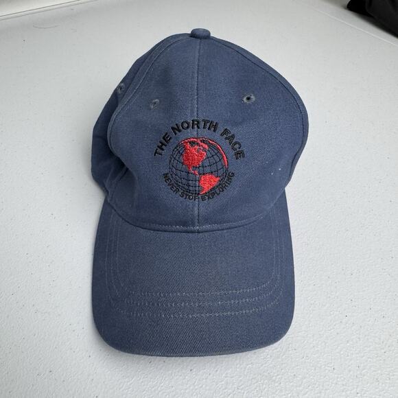The‎ North Face Never Stop Exploring Adjustable Hat Blue Globe Logo Outdoor - Picture 1 of 3